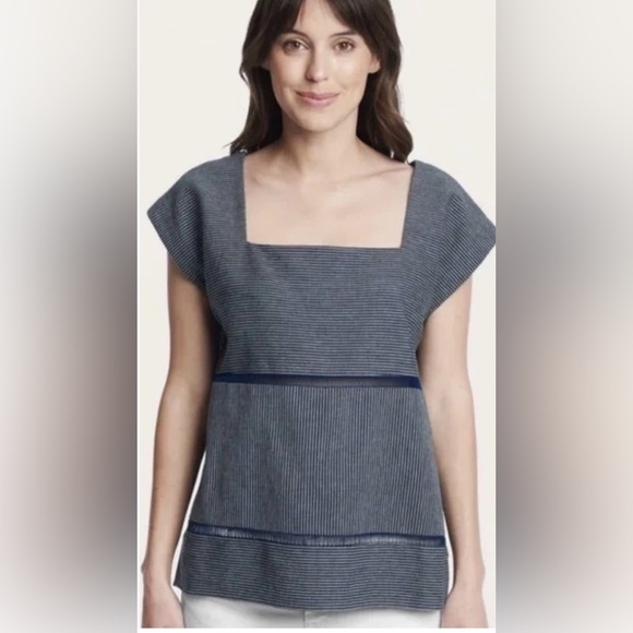 Frye Tops - Frye Railroad Stripe Shell oversized Cotton Top Total Eclipse Women’s Sz L $148